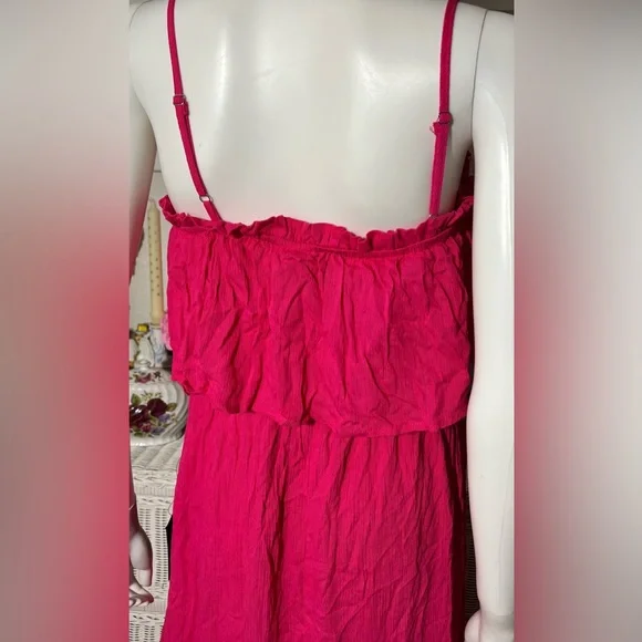 Lulus Maxi Dress High Low Smocked Low Cut Ruffles Layered in Hot Pink Size M NWT - Picture 6 of 11